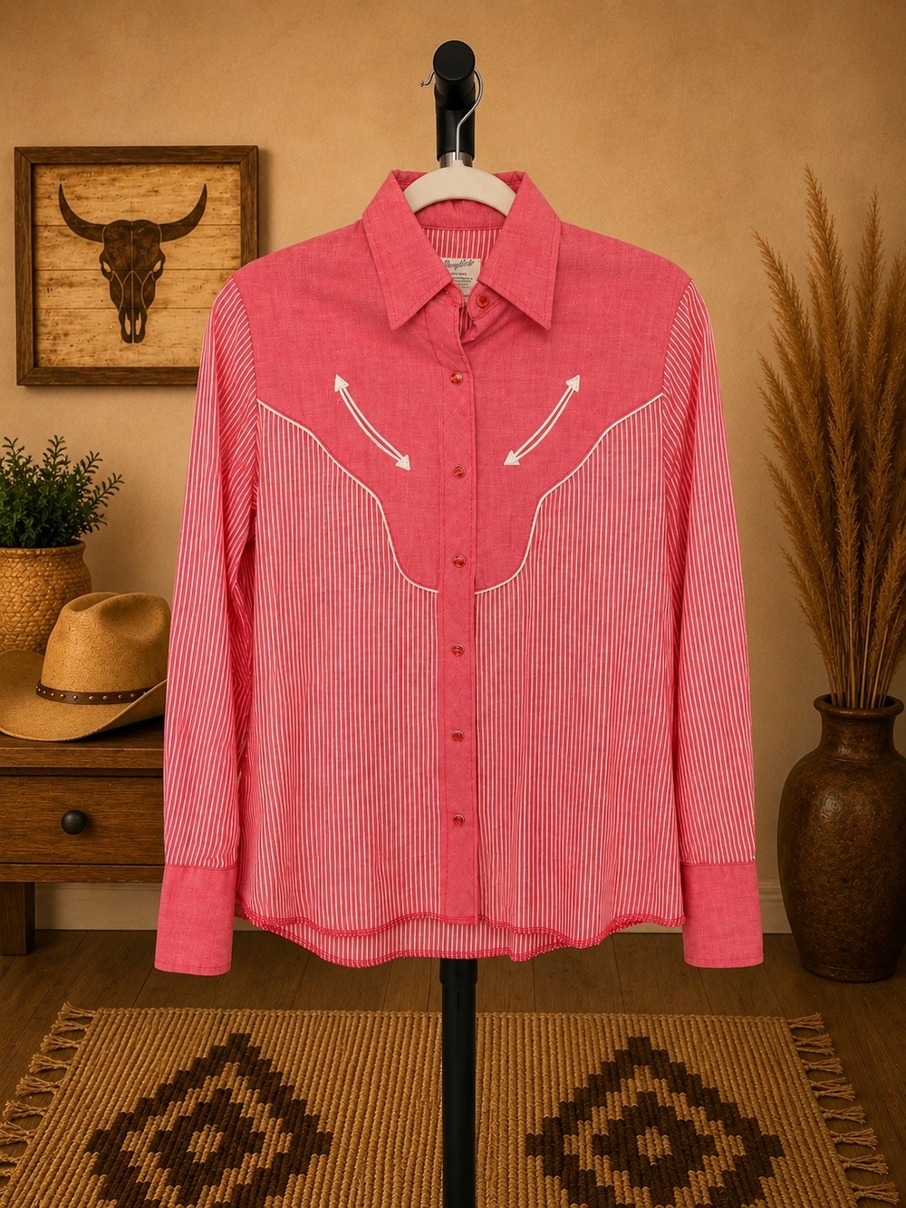 Vintage Wrangler Red & White Striped Western Pearl Snap Women's Blouse, S